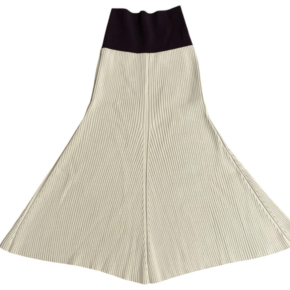 Tory Burch Ribbed Flare Knit Equestrian Midi Skirt Cream Womens XS - Picture 1 of 8